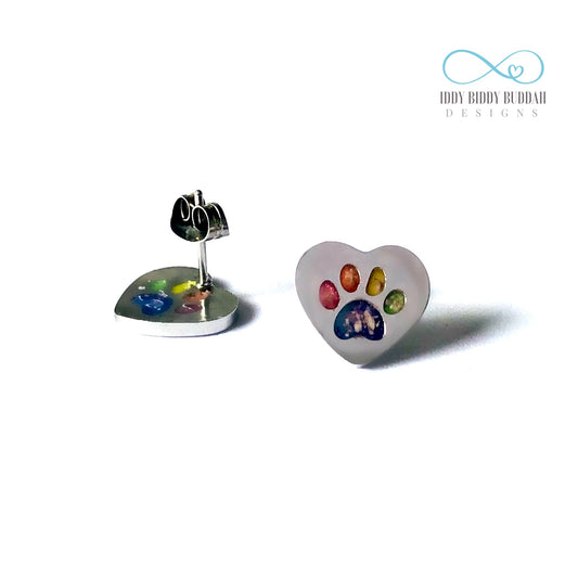 Heart Paw Print Pet Memorial Earrings