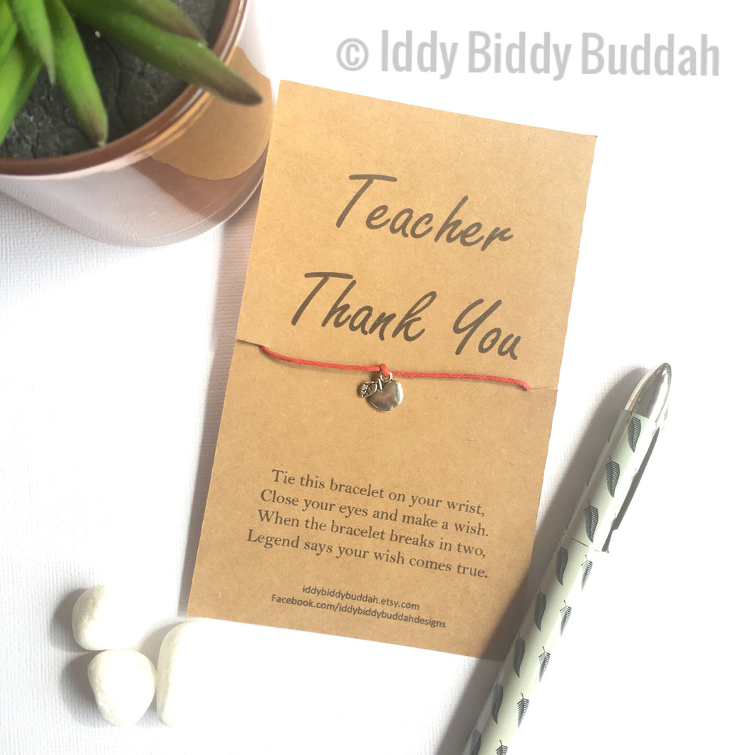 Thank You Teacher Wish Bracelet (Silver tone charm)