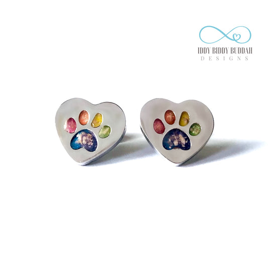 Heart Paw Print Pet Memorial Earrings