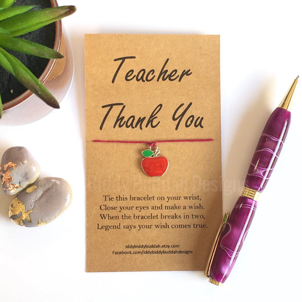 Teacher Thank You Wish Bracelet (Red Apple charm)