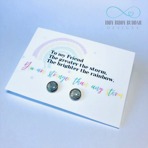 Rainbow sparkle earrings “You are stronger than any storm”